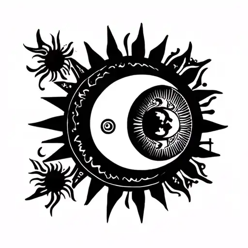 Mechanic Sun And Moon Tattoo Design Inspired