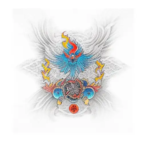 Pagan Sleeve With Phoenix And Semi Colon