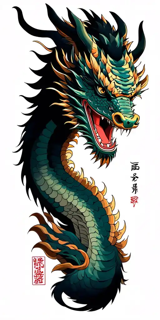 Dragon And Samurai With Mask