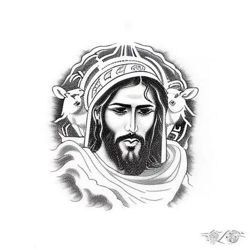 Jesus The Shepherd With Sheep