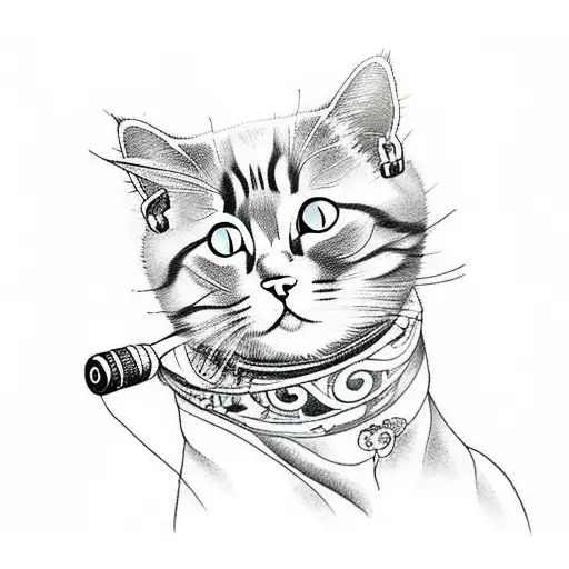 Cat With Wine Listening To Music