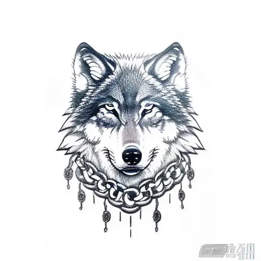 Smoke Whole Wolf With Chain Link And Lock Around Neck