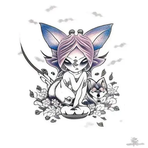 Small Fairy With Wolf Laying Behind