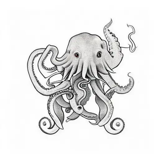 Elephant Stabbing An Octopus Wrapped Around My Body