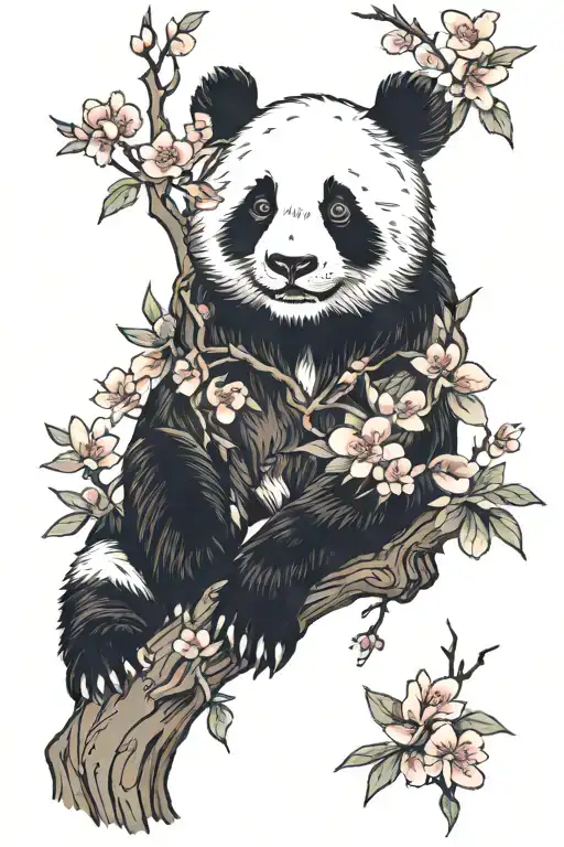 Panda In Cherry Blossom Forest Scene
