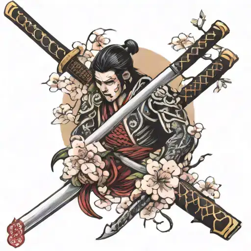 Katana Tattoo With Sakura Background
