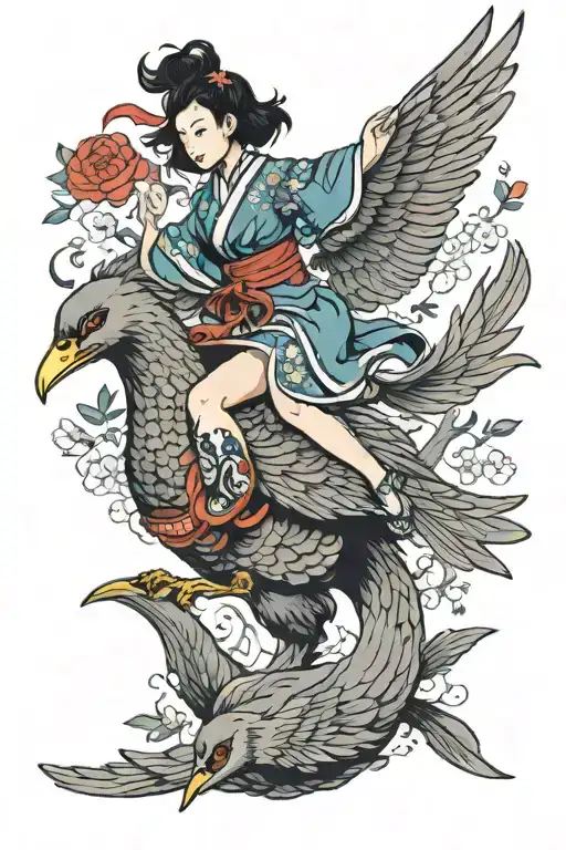 Girl Riding Bird Flying