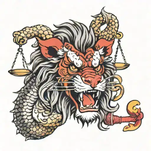 Red Lion Head Biting The Scales Of Justice Handle