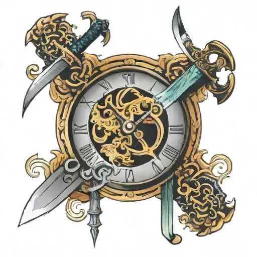 Sword Clock Cards Tattoo Design Combining Elements