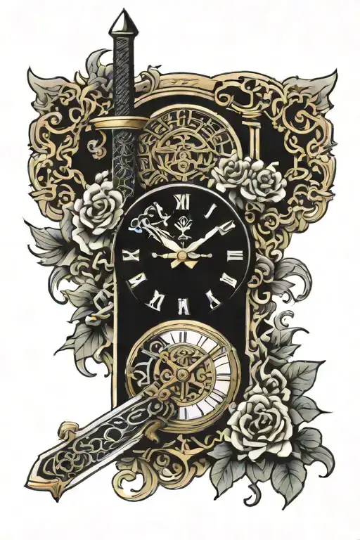 Sword Clock Cards Tattoo Design Combining Elements