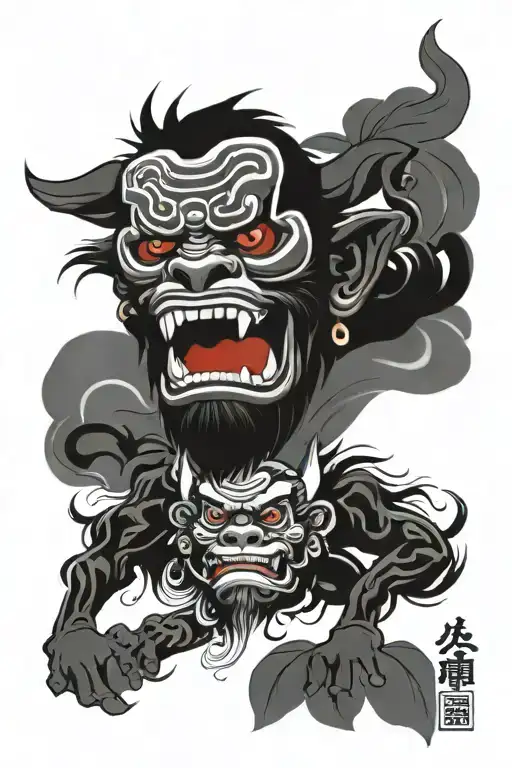 Oni Mask And Monkey