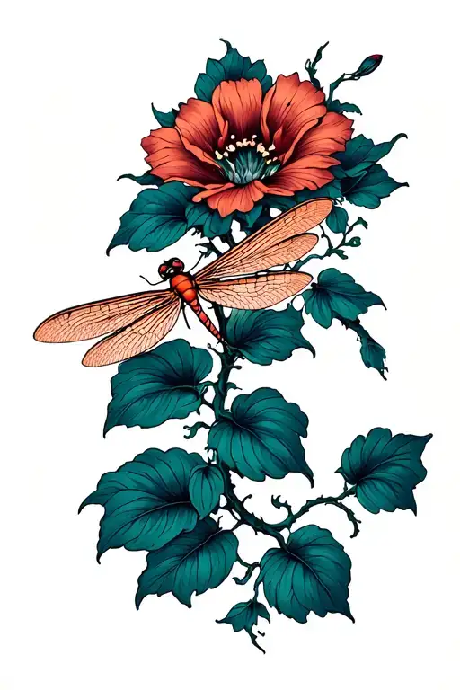 Dragonfly Landing On A Moonflower Vine Thin