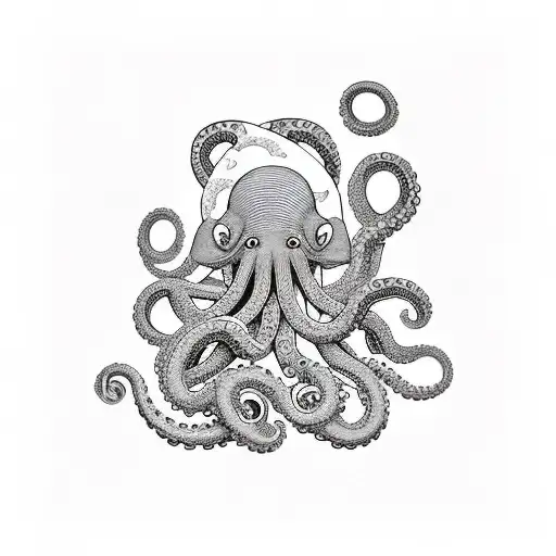 Strong Waves With An Octopus And A Tentacle Grabbing A Ship