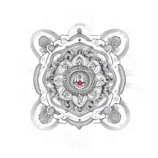 An Intricate Mandala Design With A Central Cross And The Face Of Mary As The Background