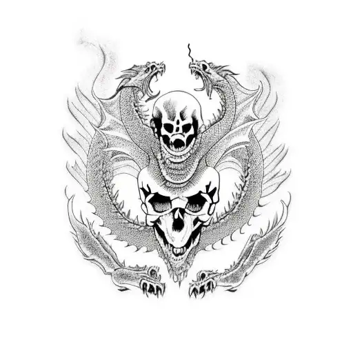 Dragon With Skull In Fire