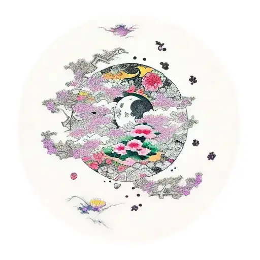 A Moon Surrounded By Flowers