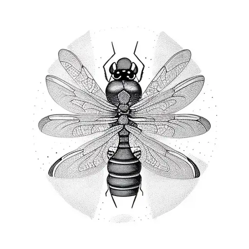 A Black And Red Dragonfly Shaded Wiyh Pointillism