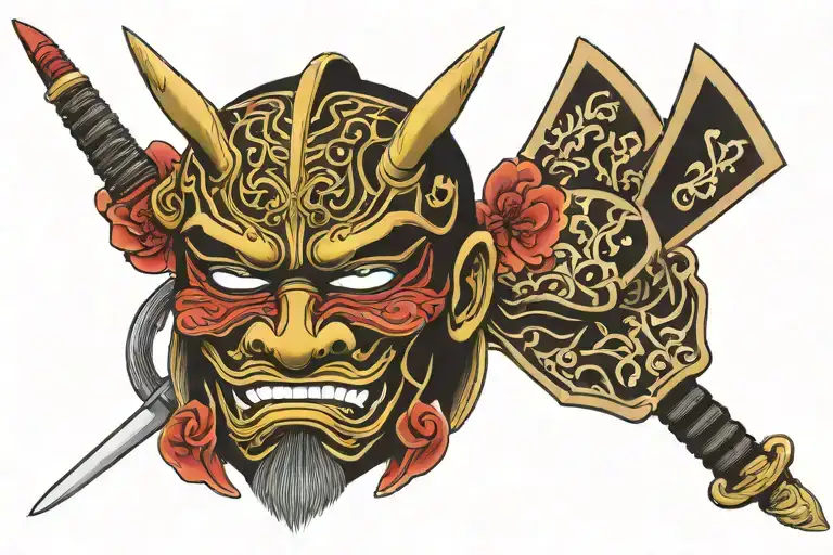 Half Samurai Mask With A Sword