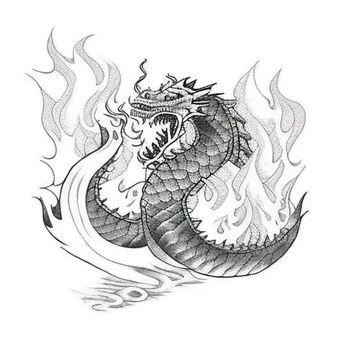 A Fierce Dragon Cooking Over A Flaming Stove