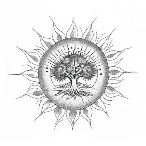 Tree Of Life And Sun And Cross