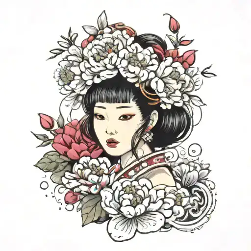 Women With Crown And Peonies Blooming