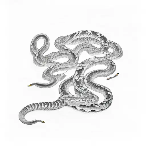 A Snake Coiled Around A Sakura Tree Branch In Dotwork Style