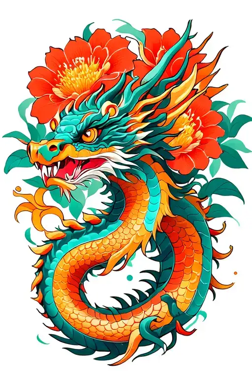 Haku Dragon With Flowers Porcelaine