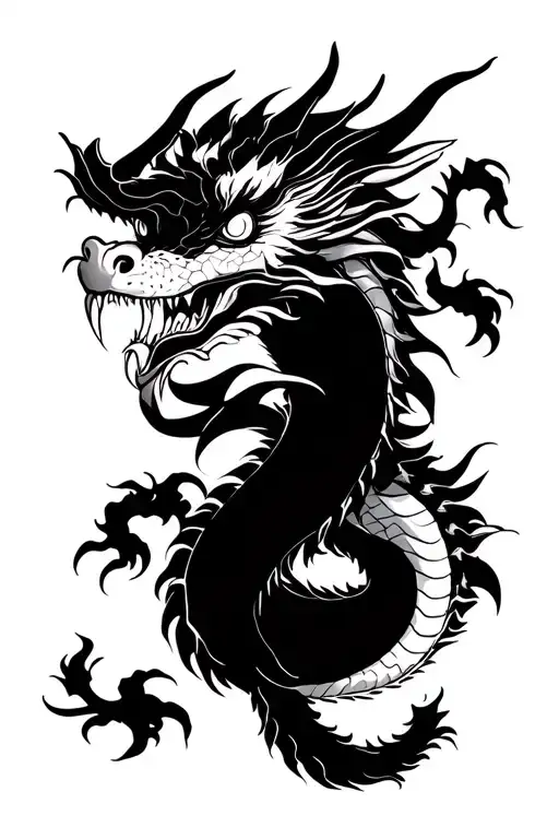 A Black-and-white Ink Illustrations Featuring Eastern Dragon