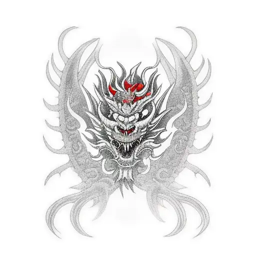 Sleeve Oni Mask Flower Dragon