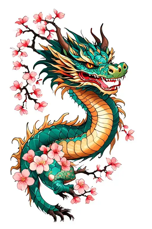 Dragon With Cherry Blossoms