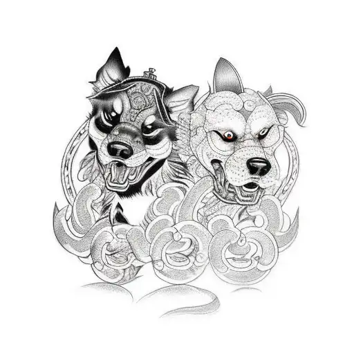 Yakuza Tattoo Depicting A Three-headed Dog On A Chain