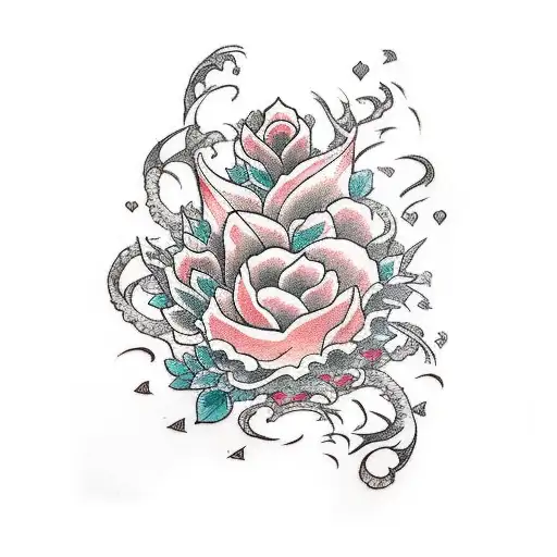 Seven Sword And Heart With Beautiful Flowers