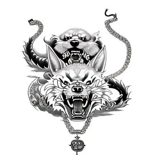 Yakuza Tattoo Depicting A Three-headed Dog On A Chain