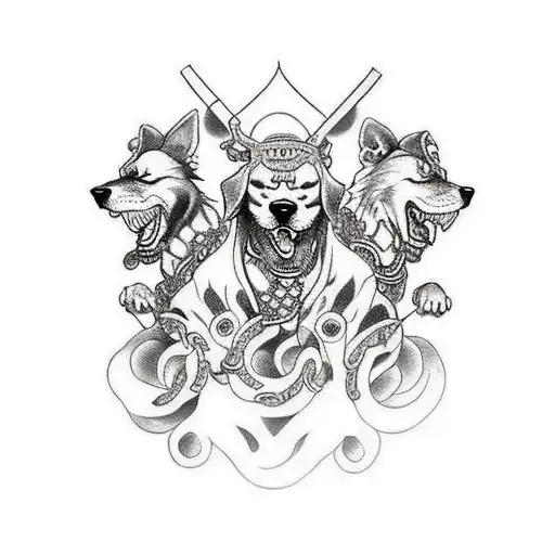 Yakuza Tattoo Depicting A Three-headed Chained Up Dog