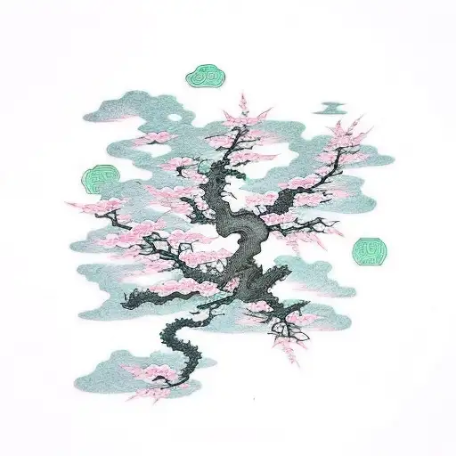 Sakura Tree With A Dragon