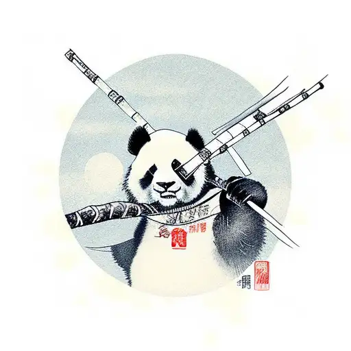Panda With A Katana In A Bamboo Forest
