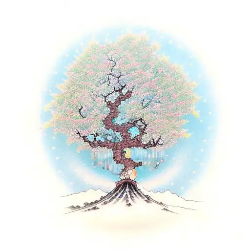 Tree Standing Upside Down With Gemstones On As Its Flowers