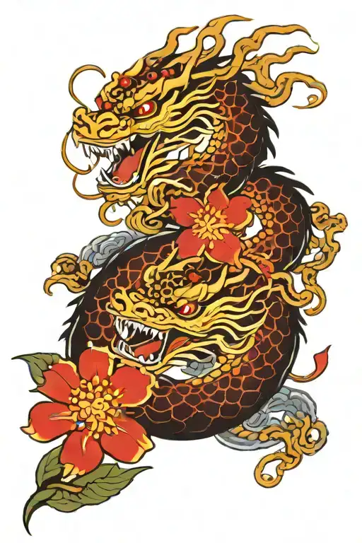 Japanese Dragon And Red Blossoms Wrapping
