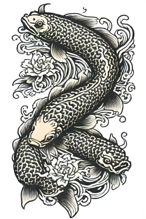 Koi Fish Swimming Upstream Into Dragon