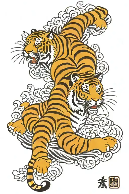 Japanese Traditional Waves Tiger Flower