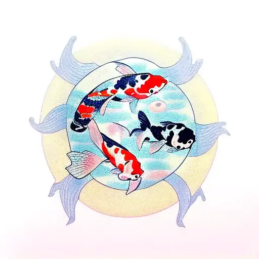 Koi Pond With Two Fish Swimming In Circles