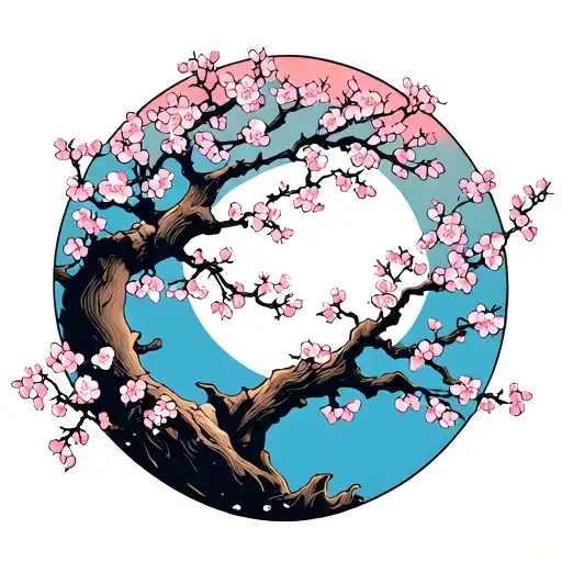 Cherry Bloosm Tree With Moon In The Back Ground