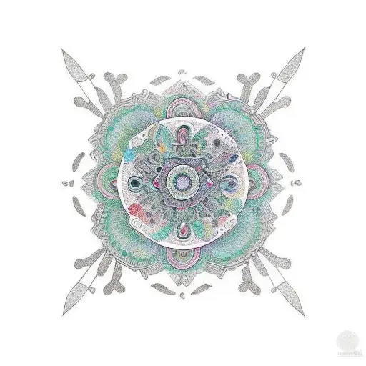 Elbow Mandala Expanding Into Forearm In Group Of Flying Bird