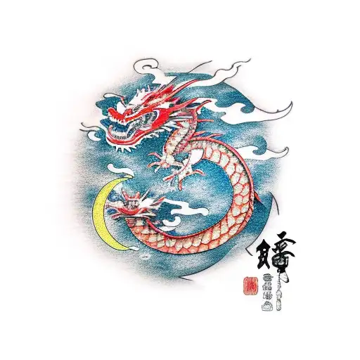 Japanes Dragon With Small Moon