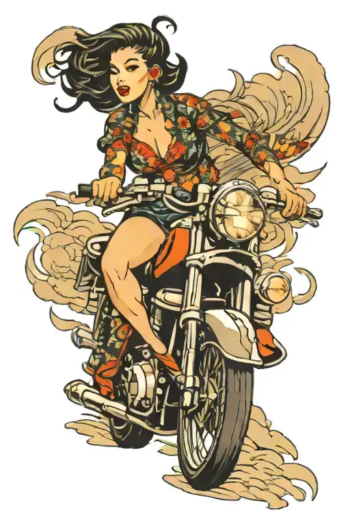 Black Pin Up Girl Riding A Motorcycle