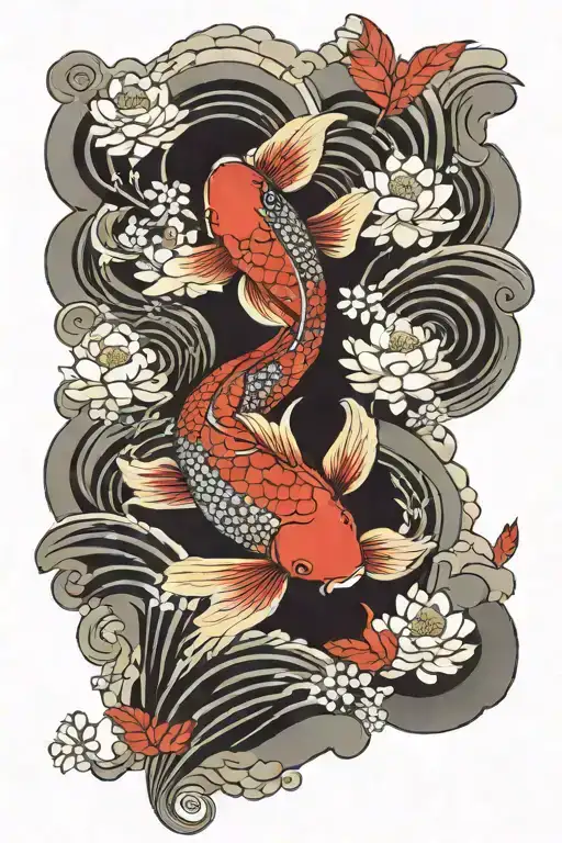 Koi Carp Water Lotus Flower Samurai Japanese Cherry Cloud