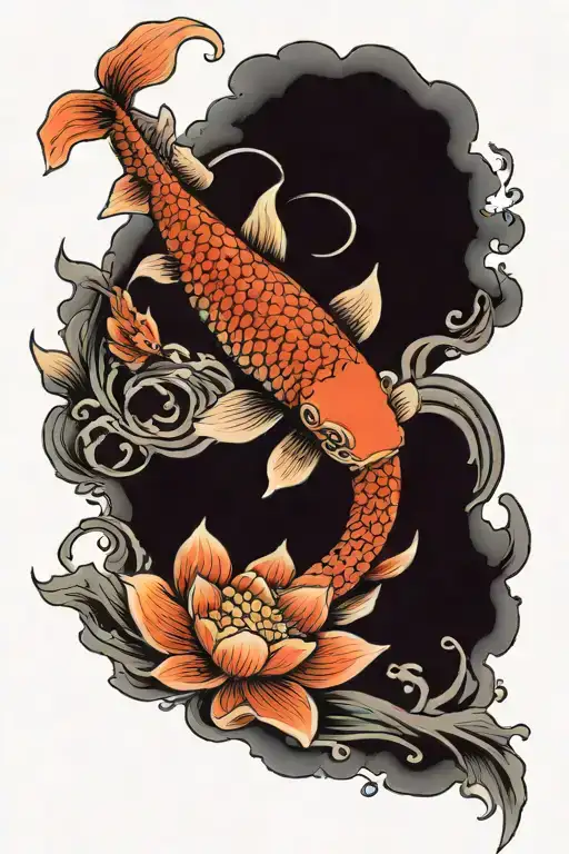 Koi Carp Water Lotus Flower Samurai Japanese Cherry Cloud