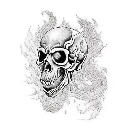 Black And White Fiery Skull With Number 11 In It's Mouth
