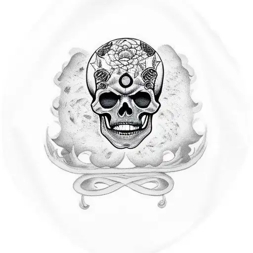 Black And White Skull With Number Eleven On It's Side Of The Skull