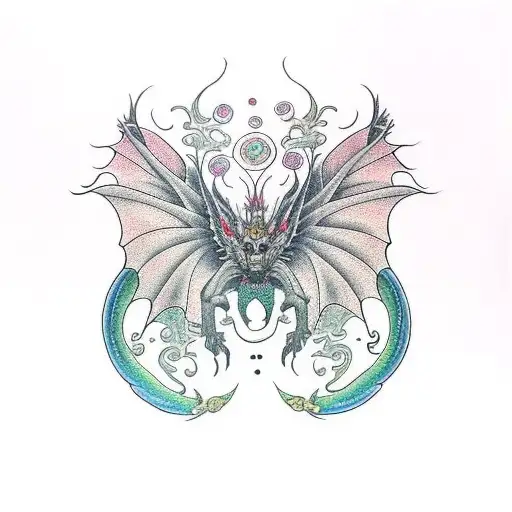 Dragon With Flower Warp Around Arm With Butterfly